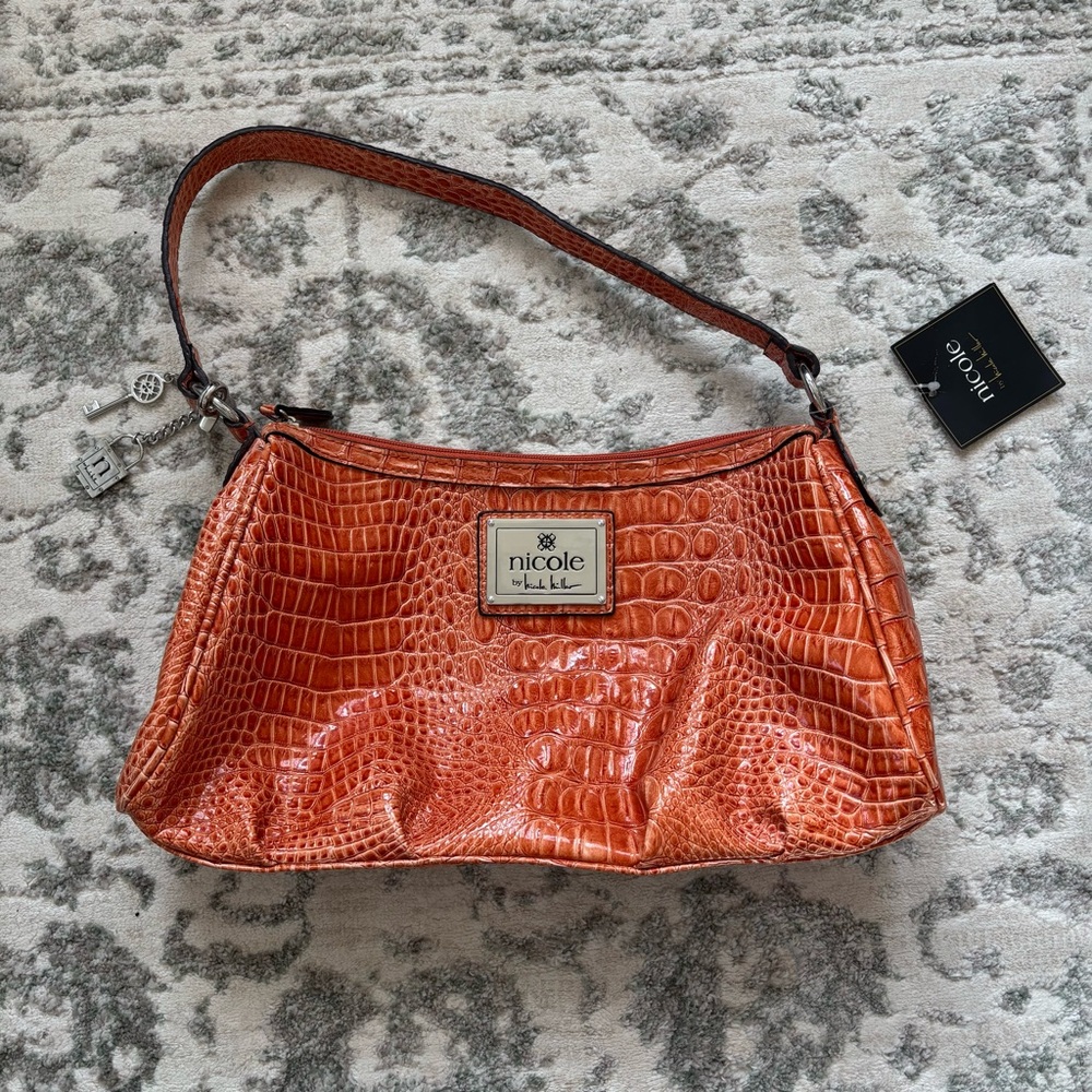 Nicole by Nicole Miller Shiny Orange Crocodile Shoulder Bag Y2K NWT